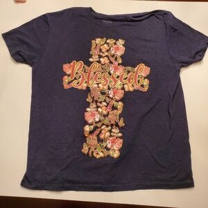 Blessed T-Shirt - Navy Blue with Floral Design